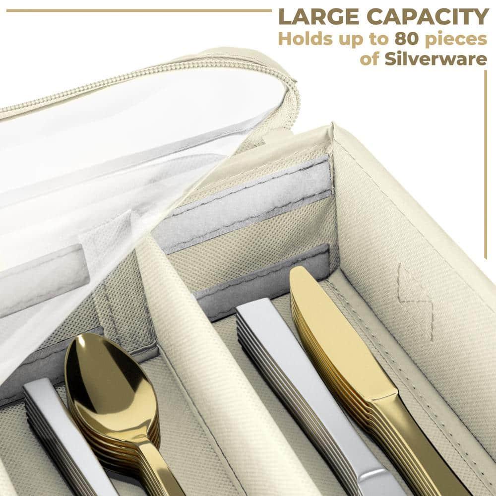 Sorbus Flatware & Utensil Storage - Gray Fabric Chest Box for Storage and Organizing Utensils, Silverware, Flatware, Cutlery - Silverware Organizer Container with Zipper Clear Lid & Adjustable Divider