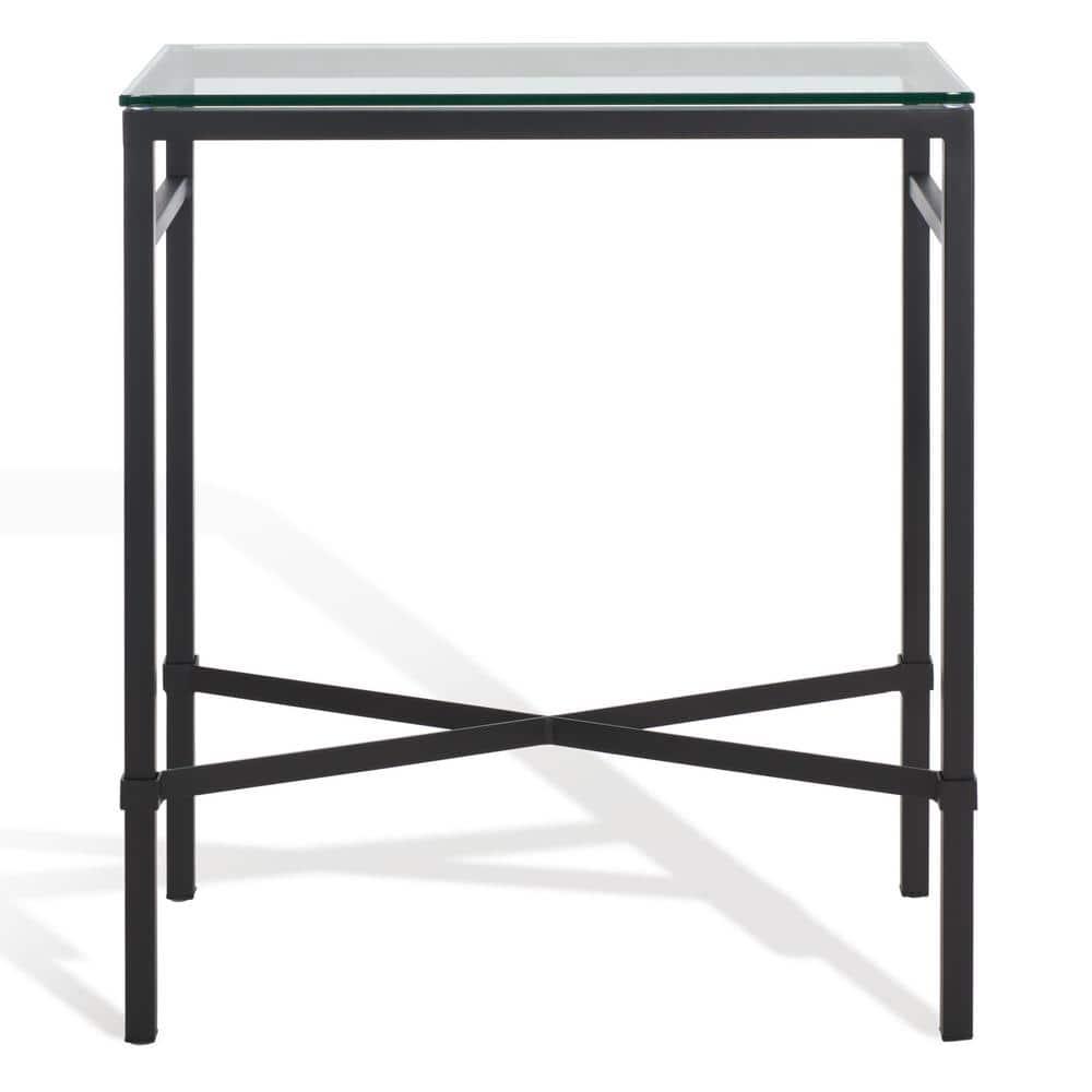 SAFAVIEH Couture Viggo Glam Glass Top Metal Side Table, Black