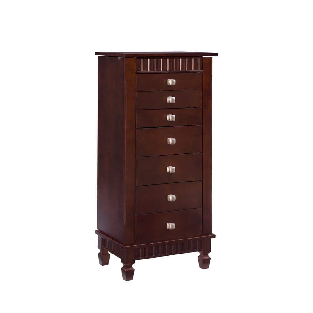 Linon Joslyn Contemporary Wood Jewelry Armoire in Merlot Brown
