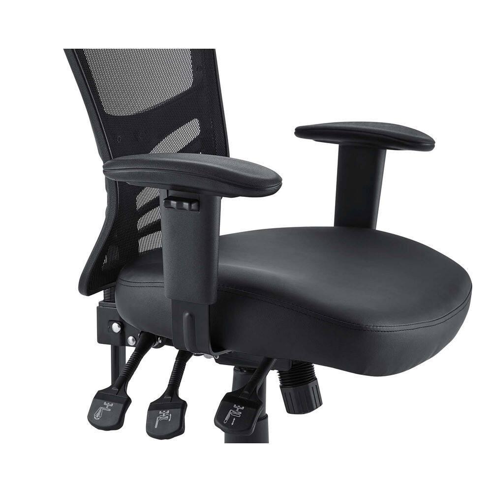 Articulate Mesh Office Chair Black Vegan Leather - Modway: Ergonomic, Adjustable Arms, Swivel, 330lb Capacity