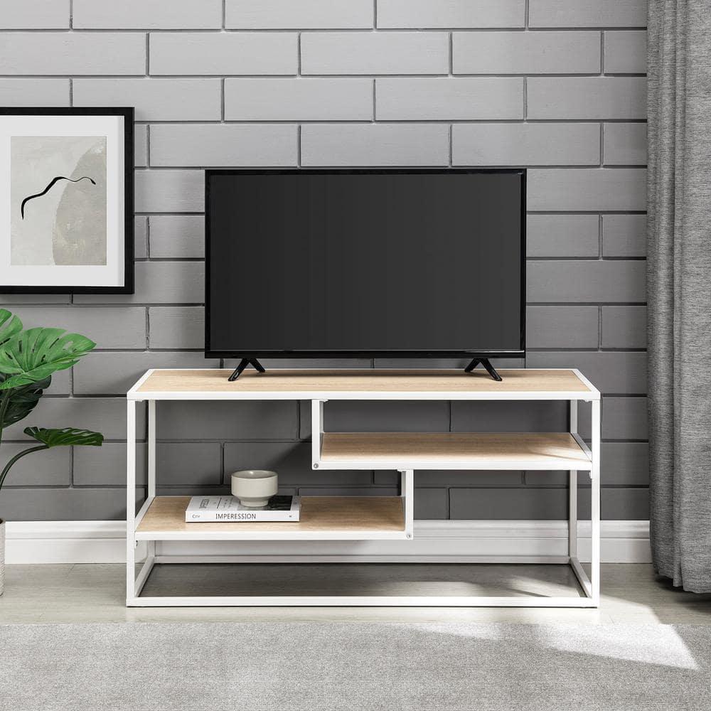 Floating Wood Shelf TV Stand for TVs up to 43 Inches Coastal Oak / White