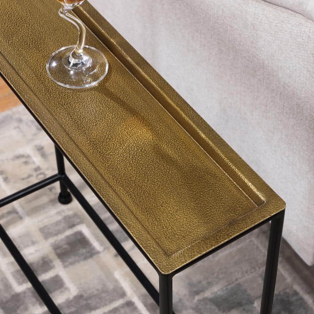 Comfort Pointe Tivoli Side Table Brass/Antique Bronze: Removable Tray, No Assembly, Metal Frame