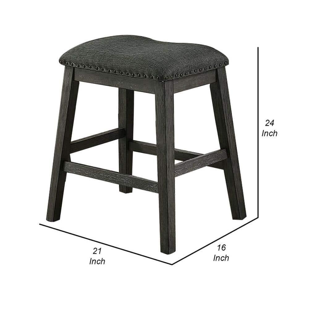 Fabric Saddle Counter Stool with Nailhead Trim, Grey - Set of 2