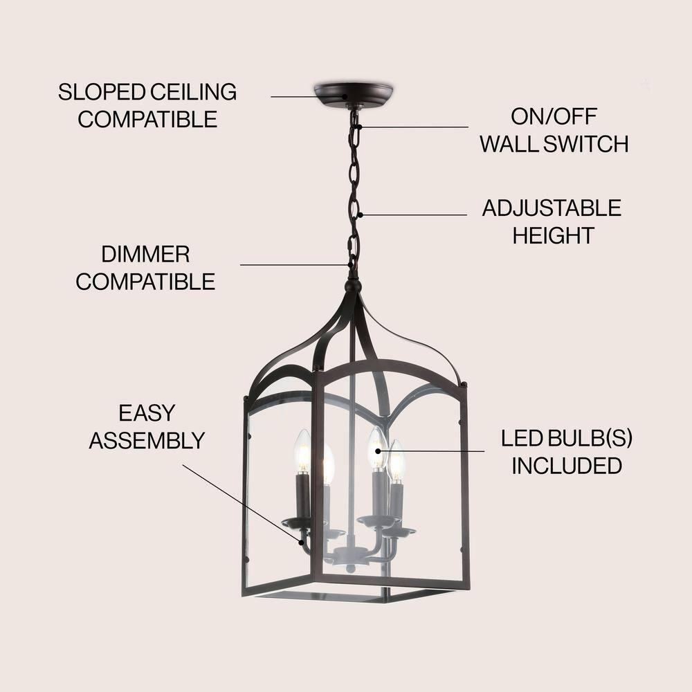 JONATHAN Y Ruth 11" 4-light Traditional Classic Lantern Metal/Glass LED Pendant, Oil Rubbed Bronze