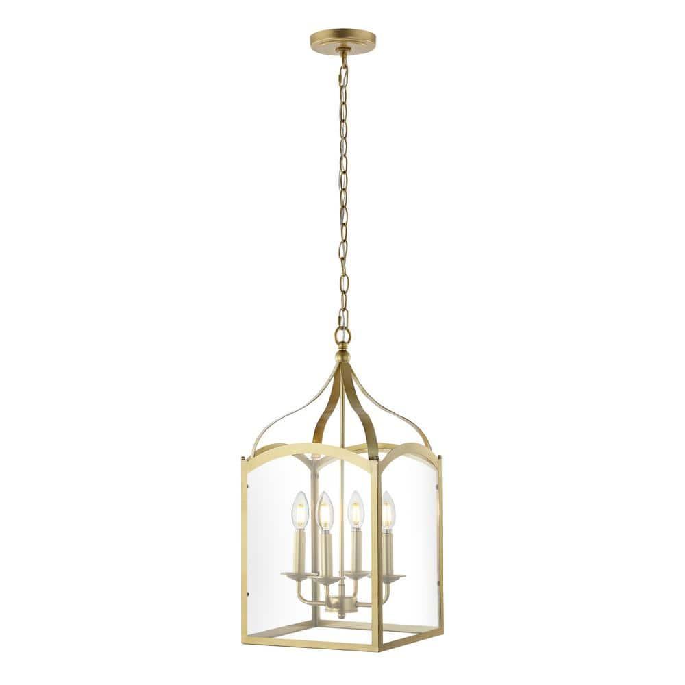 11" LED 4-light Ruth Classic Lantern Metal/Glass Pendant Antique Gold - JONATHAN Y: ETL Listed, Adjustable Height