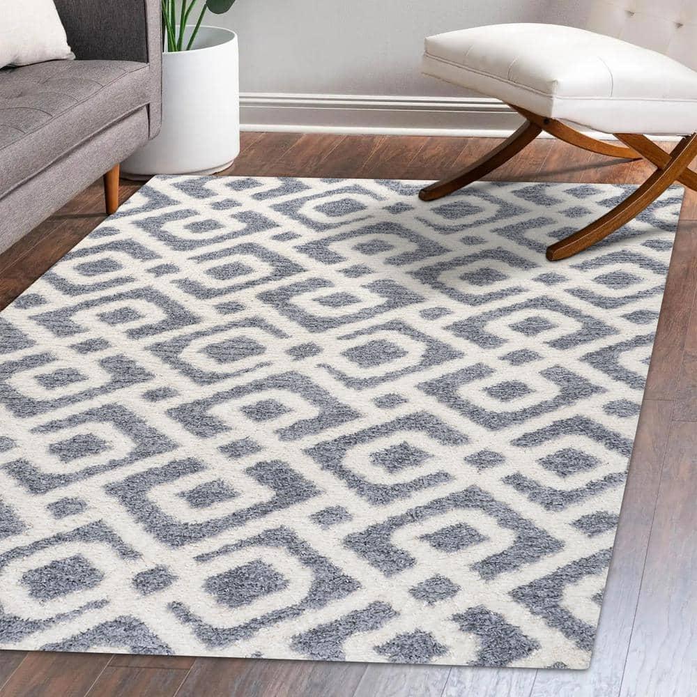 3' x 5' Astrid Retro Trellis High-Low Area Rug, Cream/Gray - JONATHAN Y
