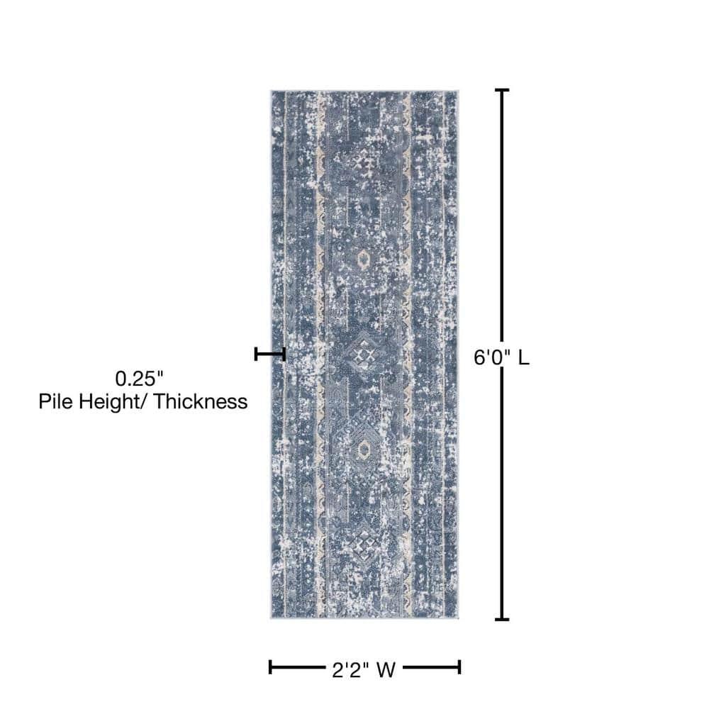 Unique Loom Portland Collection Area Rug - Depoe (2' x 6' 1" Runner Blue/Beige)