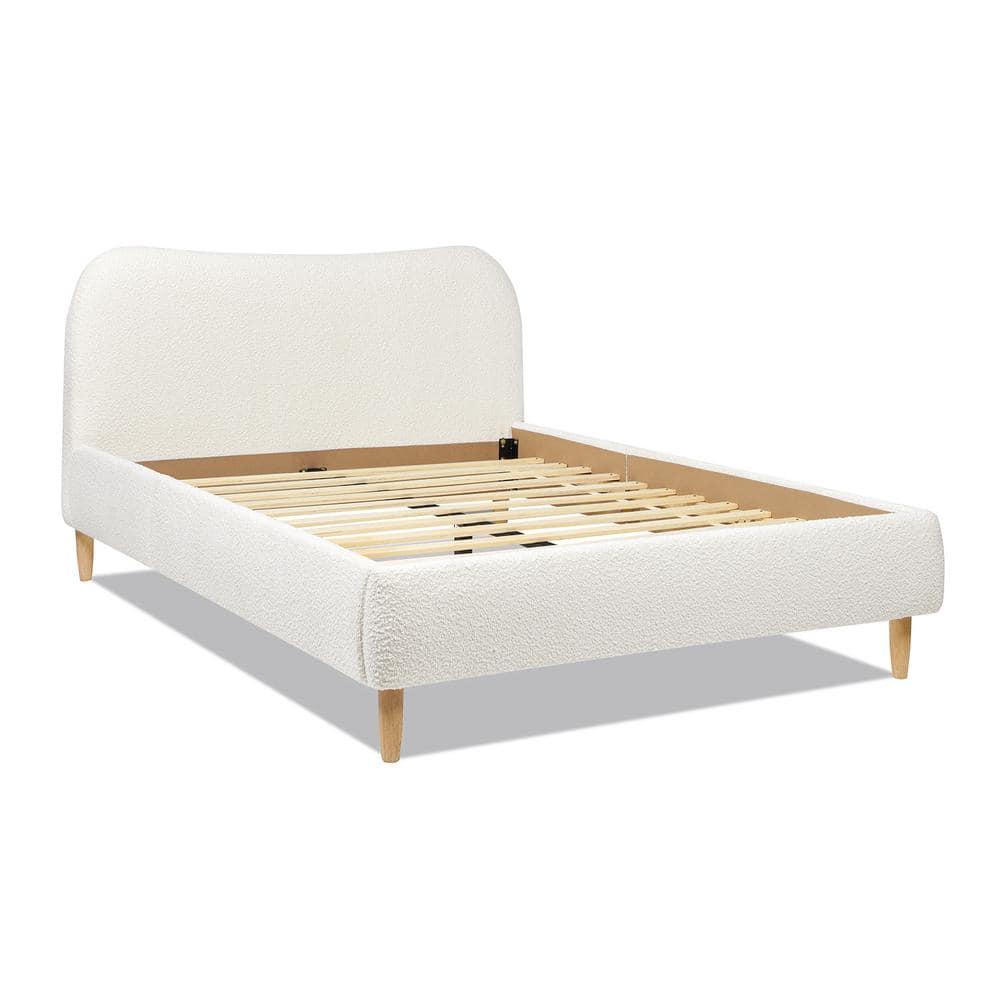 Jennifer Taylor Home Roman Curved Headboard Upholstered Platform Bed, Queen, Ivory White Boucle