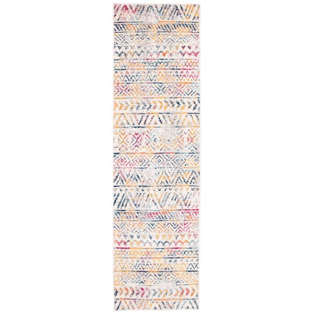 World Rug Gallery Geometric Distressed Bohemian Multicolored 2' x 7' Runner Rug