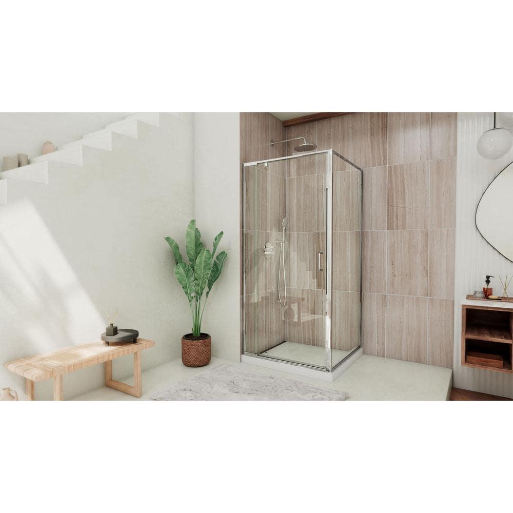 Flex 32" W x 32" D x 78" H Semi-Frameless Square Shower Enclosure with Fixed Panel and Base Included