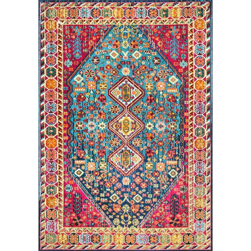 nuLOOM 4'x6' Vintage Erline Area Rug Blue/Red: Medallion Pattern, Low Pile, Polypropylene, Living Room Decor