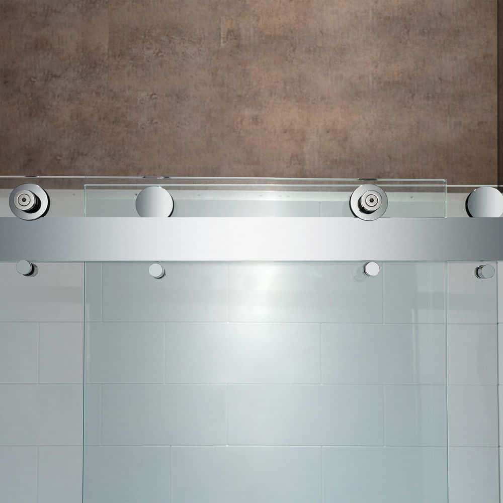 WoodBridge Frameless Single Sliding Shower Doors, 56-60" W X 62" H With 5/16" Clear Tempered Glass And Explosion-Proof Film MSDF6062-B