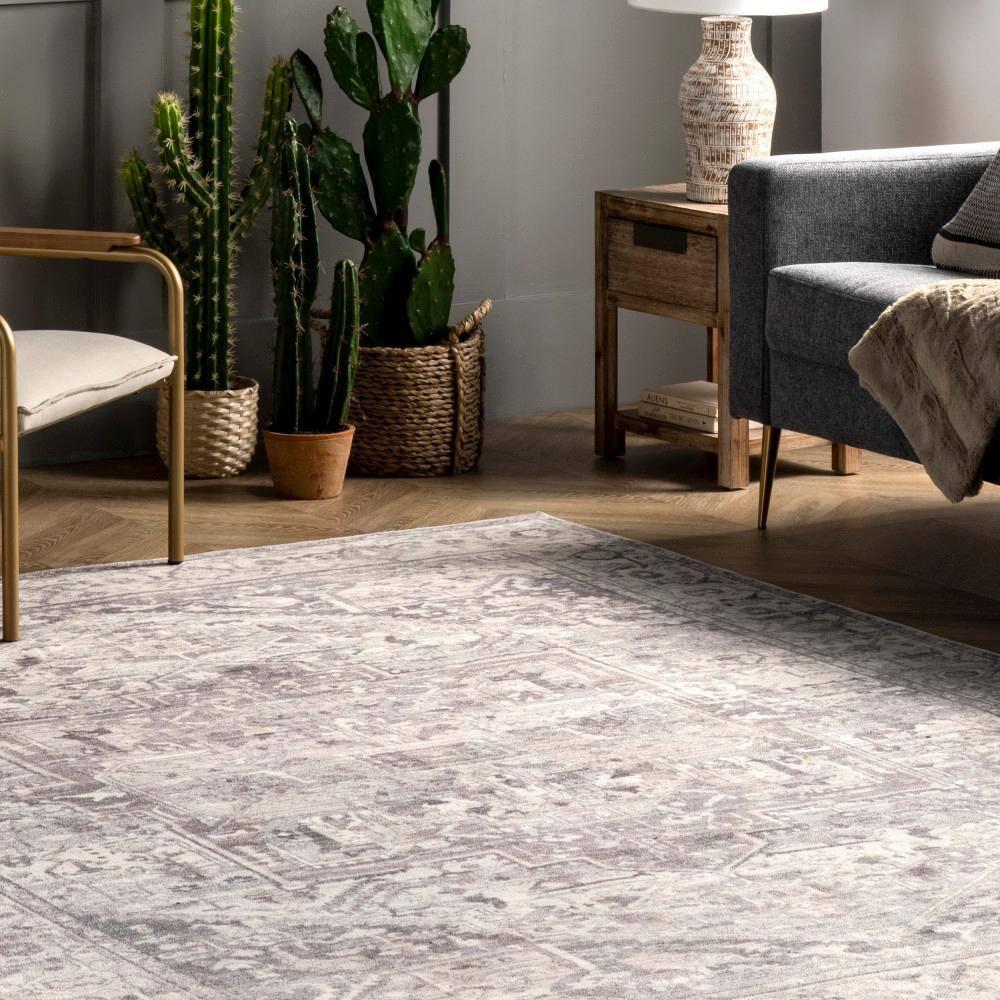 Nuloom Brielle Pet Friendly Machine Washable Vintage Medallion Area Rug, 2' x 3', Grey