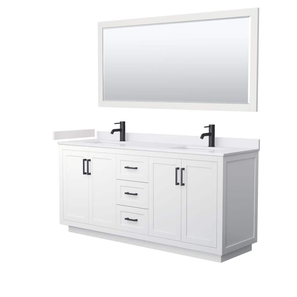Wyndham Collection Miranda 72" Freestanding Double Bathroom Vanity with Cultured Marble Top with 70" Mirror