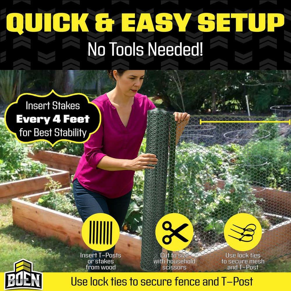 Boen Plastic Hex Chicken Wire Mesh Temporary Fence Roll 2' x 25' with Rust Resistant