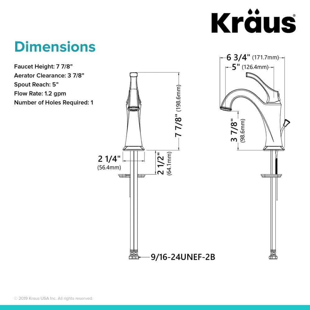 Kraus Kraus Arlo Single Hole 1-Handle WaterSense Bathroom Sink Faucet with Drain and Deck Plate KBF-1201MB