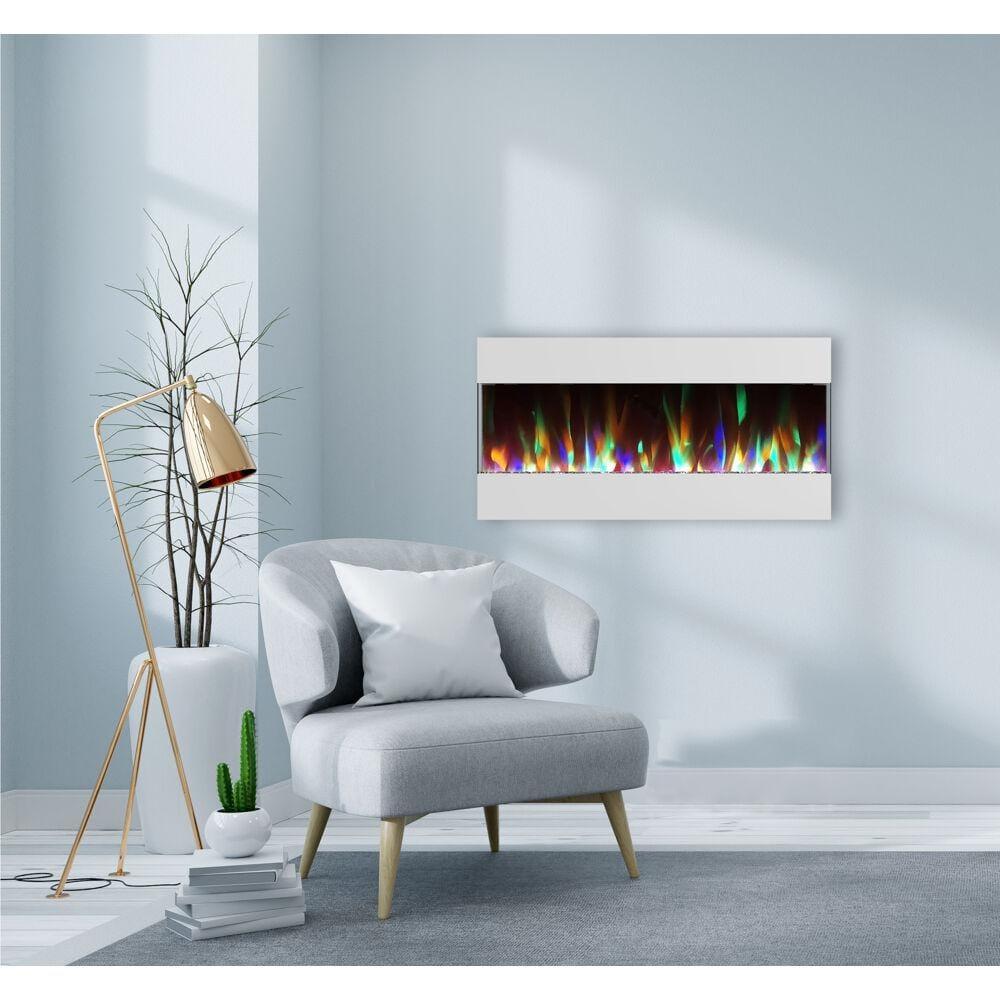 Cambridge 42 In. Recessed Wall Mounted Electric Fireplace with Crystal and LED Color Changing Display, White