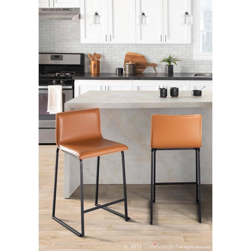 Set of 2 26" Mara Contemporary Counter Height Barstools Black/Camel Brown - LumiSource