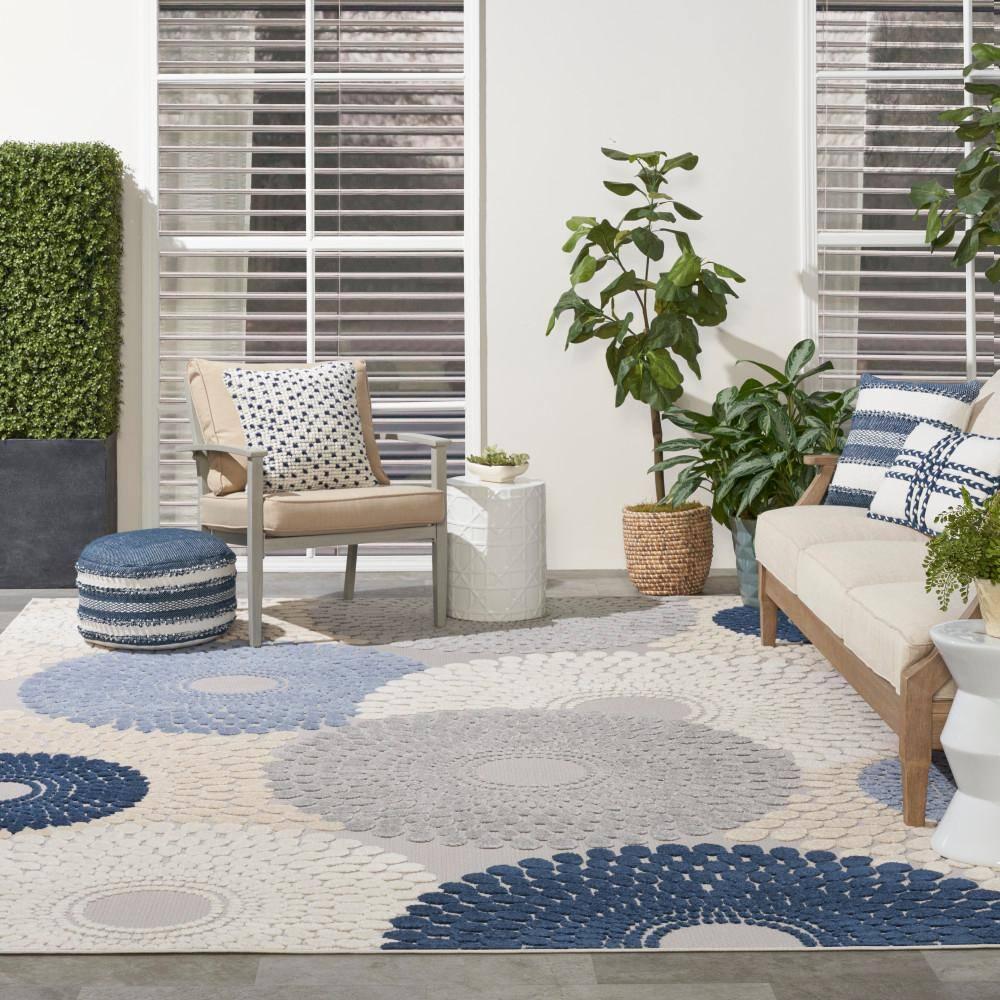 Nourison Aloha Bold Geometric Flatweave High-Low Indoor Outdoor Area Rug Blue/Grey 7'10" x 10'6"