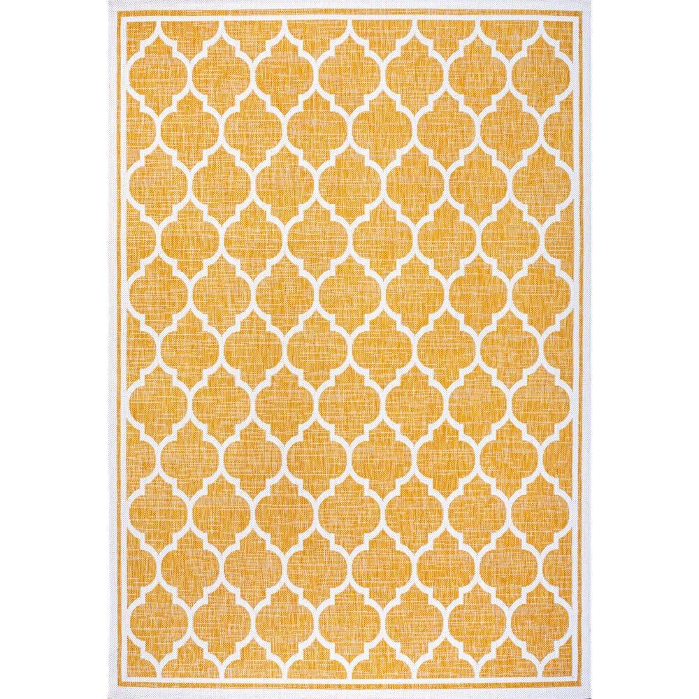 9' x 12' Trebol Moroccan Trellis Textured Weave Indoor/Outdoor Area Rug, Yellow/Cream - JONATHAN Y