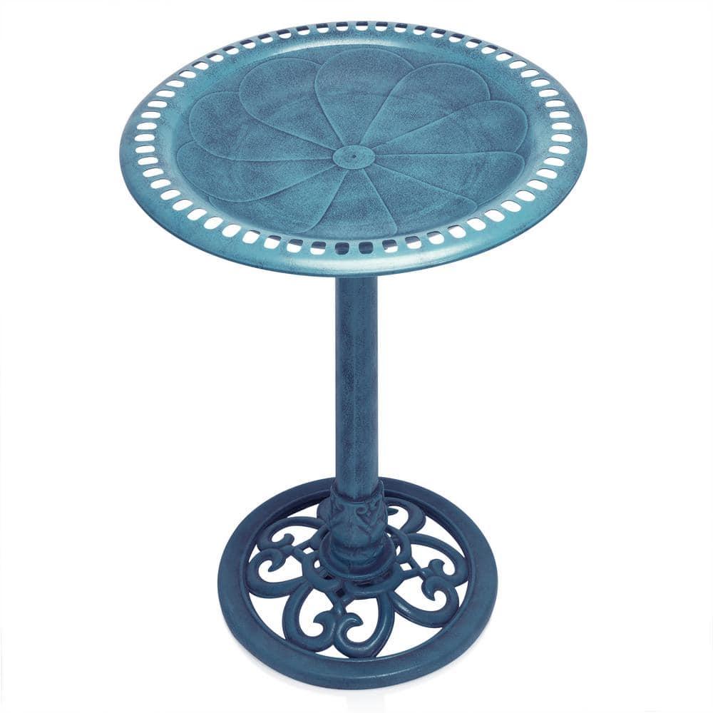 Alpine Pedestal Birdbath with Scrollwork Base and Stakes