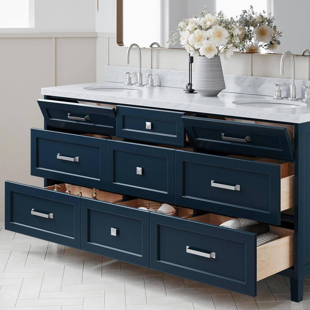 ARIEL Monrow 73 Double Sink Bathroom Vanity with Italian Carrara Marble Top