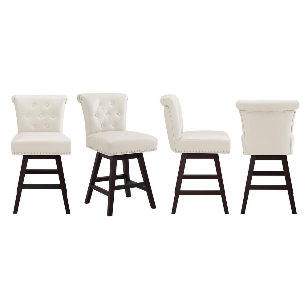 Dycanpo 26'' Swivel Bar Stools Set of 2, Upholstered Barstool with Footrest for Kitchen,White-Faux Leather
