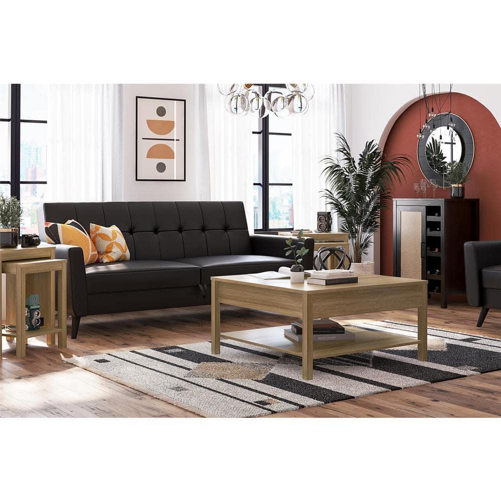 Ameriwood Home Wimberly Bar Cabinet, Black Oak with Faux Rattan