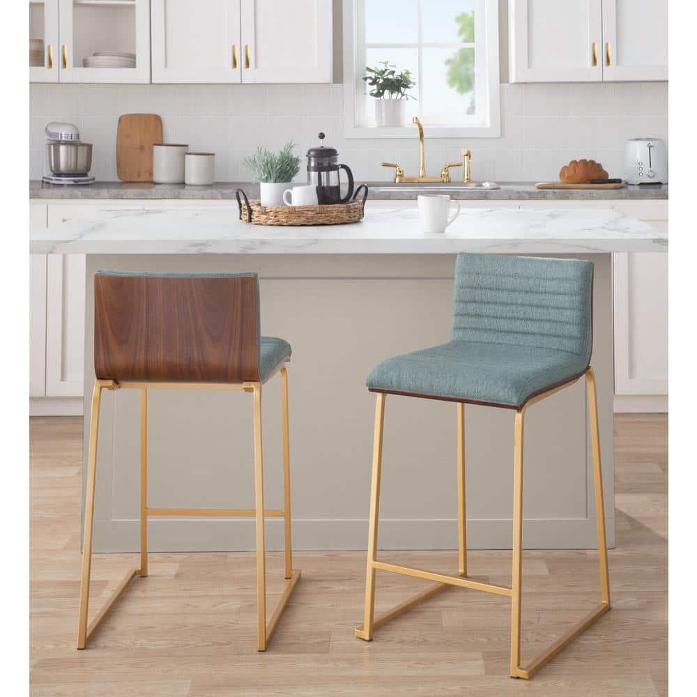 Set of 2 Mason Mara Counter Height Barstools Gold/Walnut/Green - LumiSource