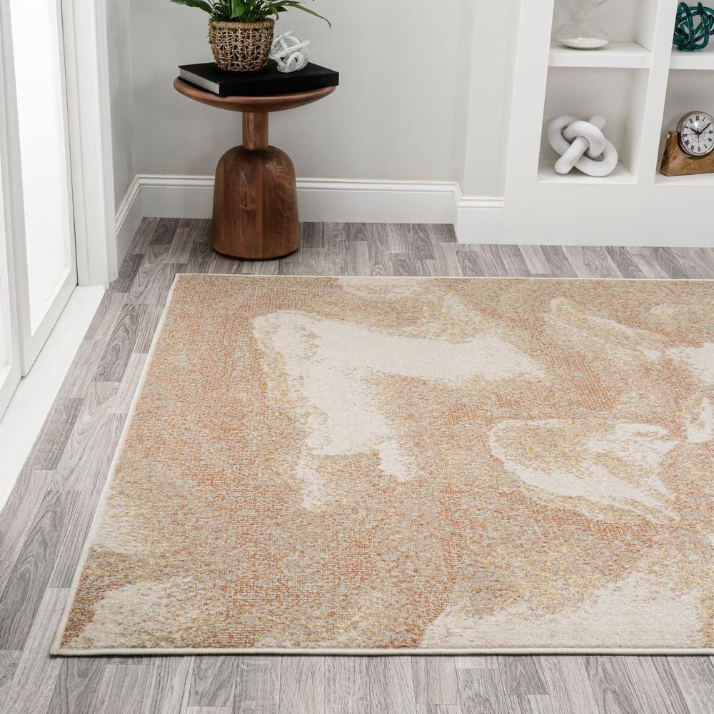 3' x 5' Petalo Abstract Two-Tone Modern Area Rug, Orange/Beige/Cream - JONATHAN Y