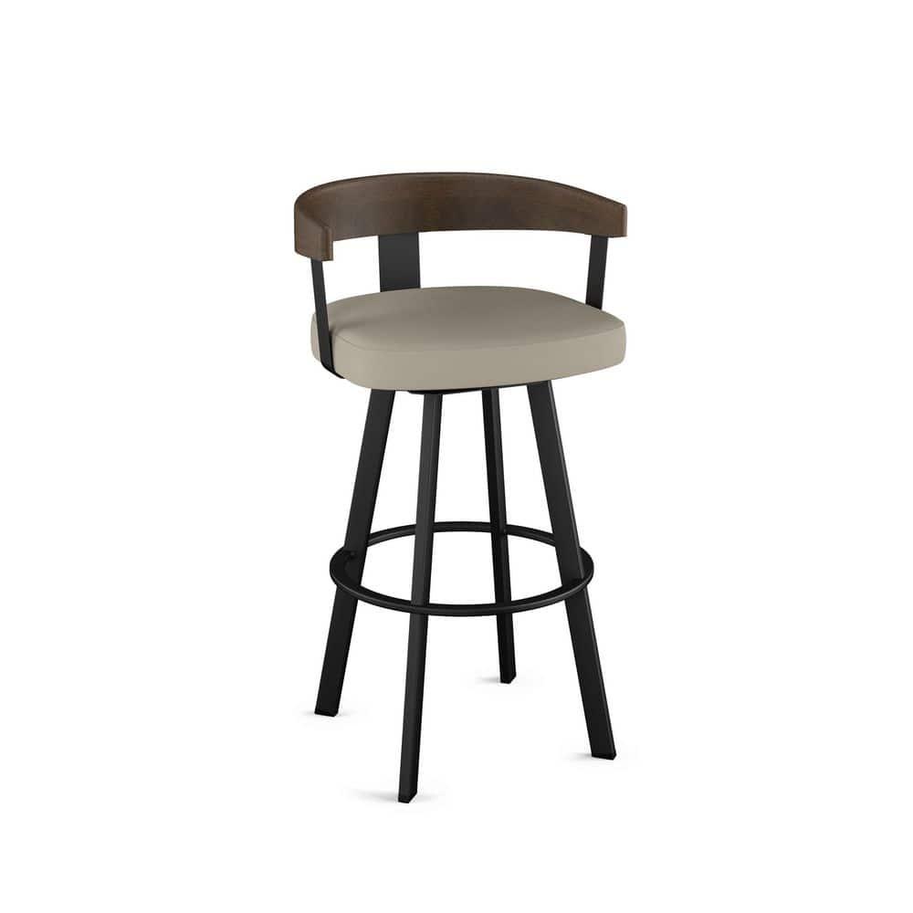 Amisco Lars Upholstered Counter Height Barstool Greige/Black: Faux Leather, Steel Frame, 26" Seat