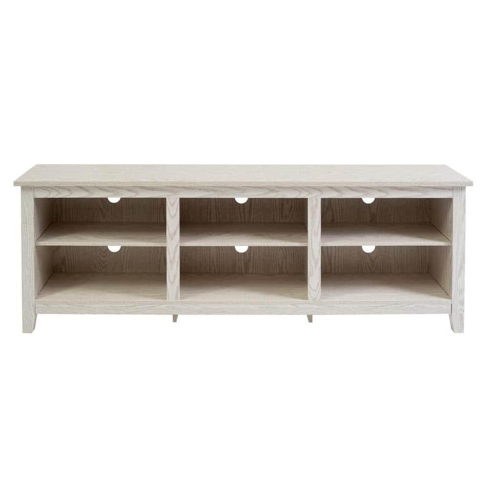 Walker Edison Wren Classic 6 Cubby TV Stand for TVs up to 80 Inches, 70 Inch, White Wash
