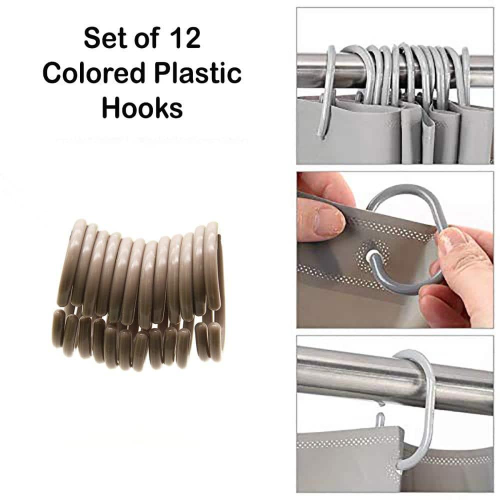 Evideco Solid Plastic Shower Curtain Hooks Rings (Set of 12)