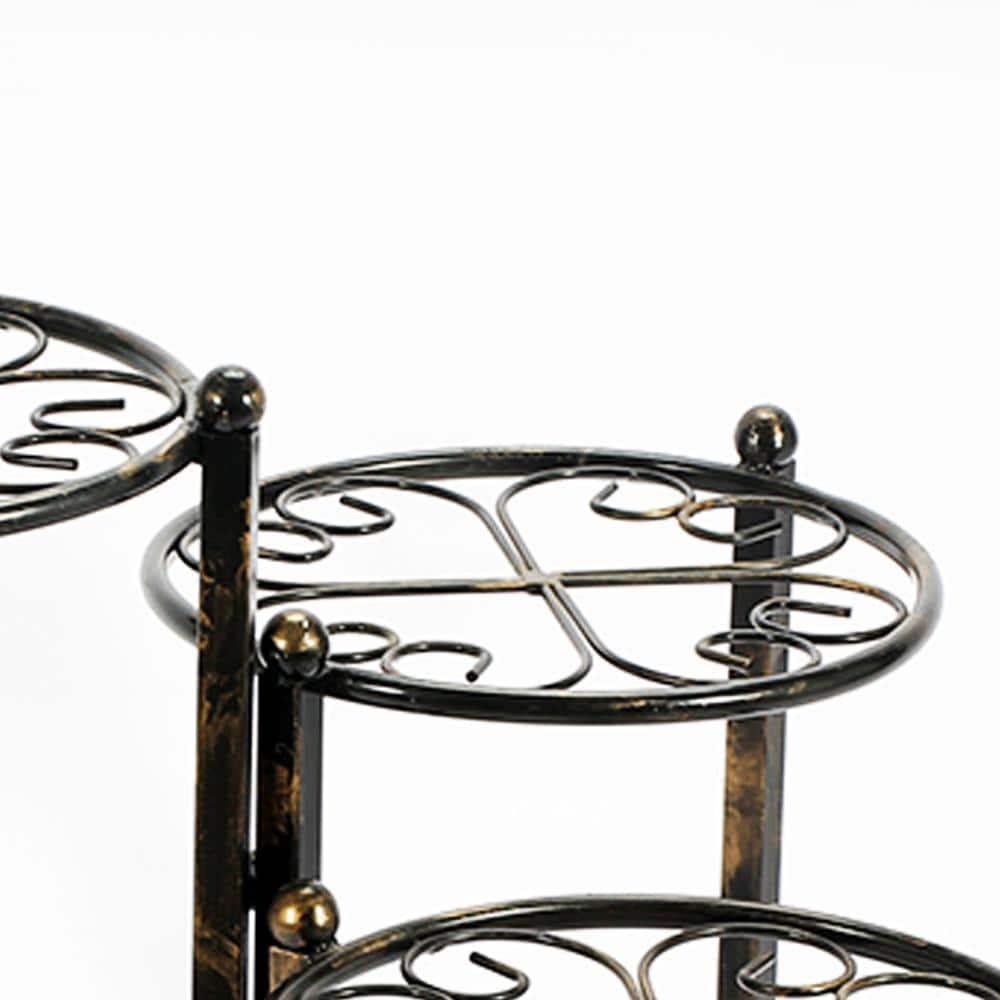 3 Tier Heart Clover Design Round Top Metal Plant Stand, Black- Saltoro Sherpi