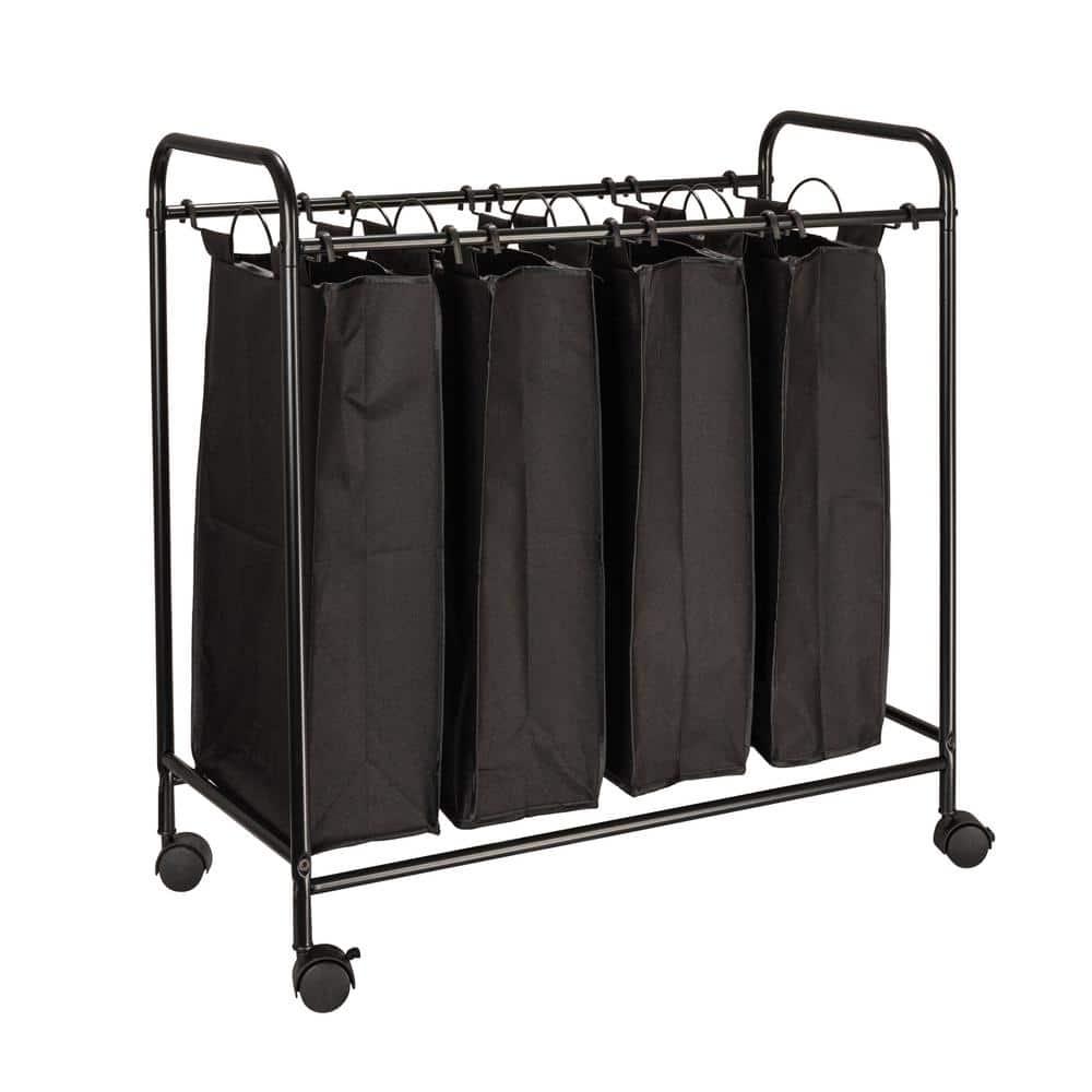 Rolling Laundry Sorter, 4 Bag Laundry Sorter Cart with Washable and Removable Bags, Black