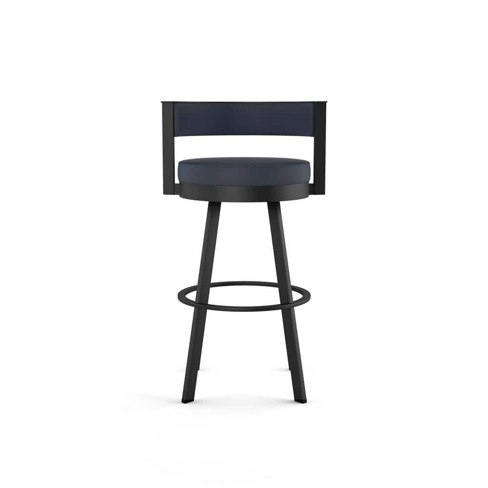 Amisco Browser Upholstered Barstool Navy/Black: Faux Leather, Oval Shape, Steel Frame, 300 lbs Capacity
