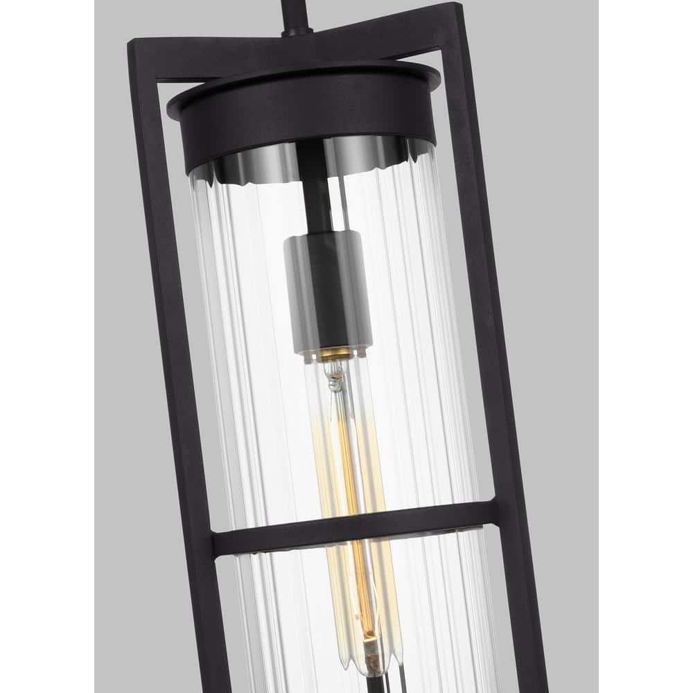 Black Clear Glass 1-Light Outdoor Pendant Lantern