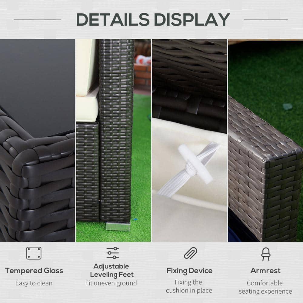 Outsunny 7 Piece Outdoor Patio Furniture Set, PE Rattan Wicker Sectional Sofa Set with Couch Cushions, Pillows, Coffee Table, Beige