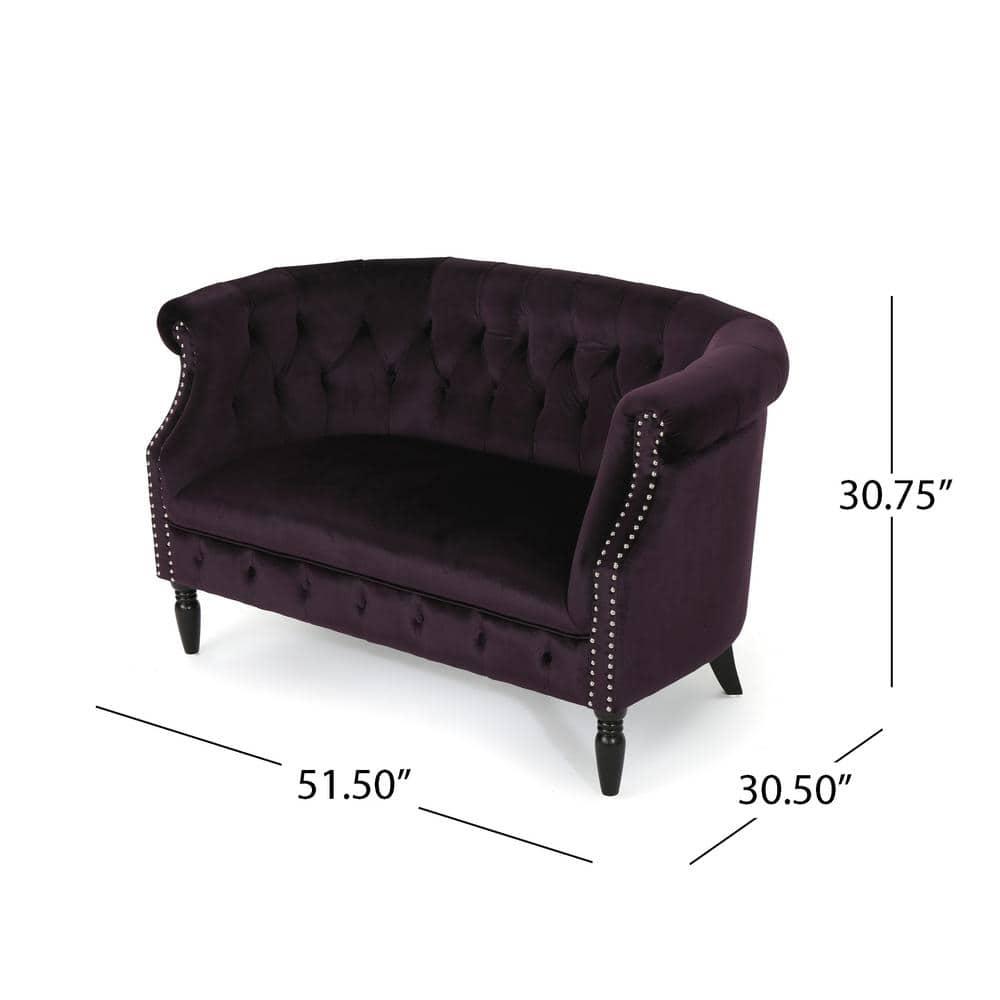 Blackberry Velvet Chesterfield Loveseat with Nailhead Accents