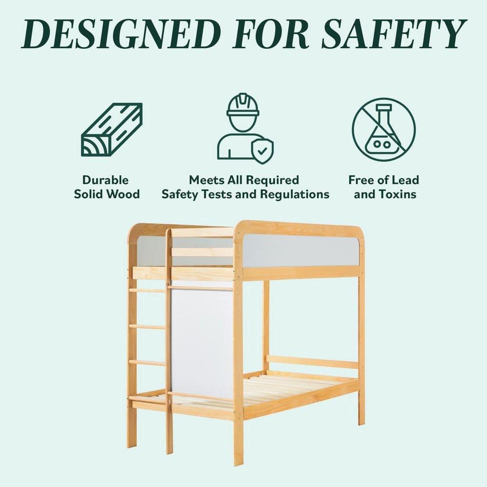 Walker Edison Contemporary Twin over Twin Wooden Bunk Bed with Ladder, Natural Pine