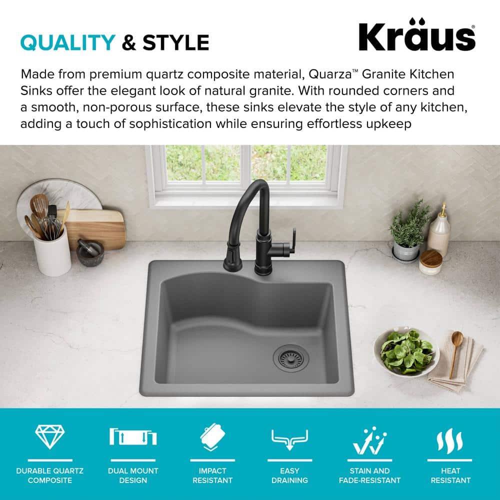 KRAUS Quarza™ 25" L Dual Mount Single Bowl Granite Kitchen Sink
