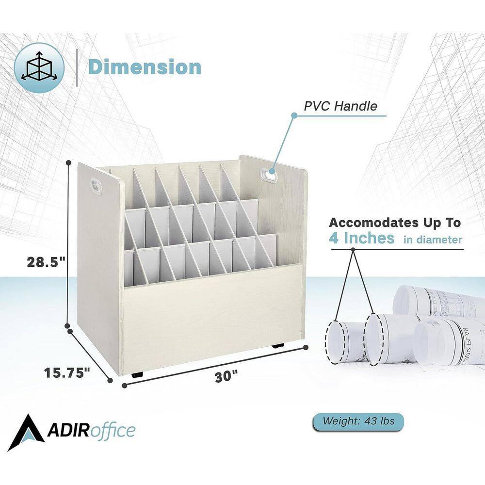 AdirOffice Adiroffice 21-Slot Mobile Rolling Wood Blueprint Roll File Large Document Organizer (Set of 2)