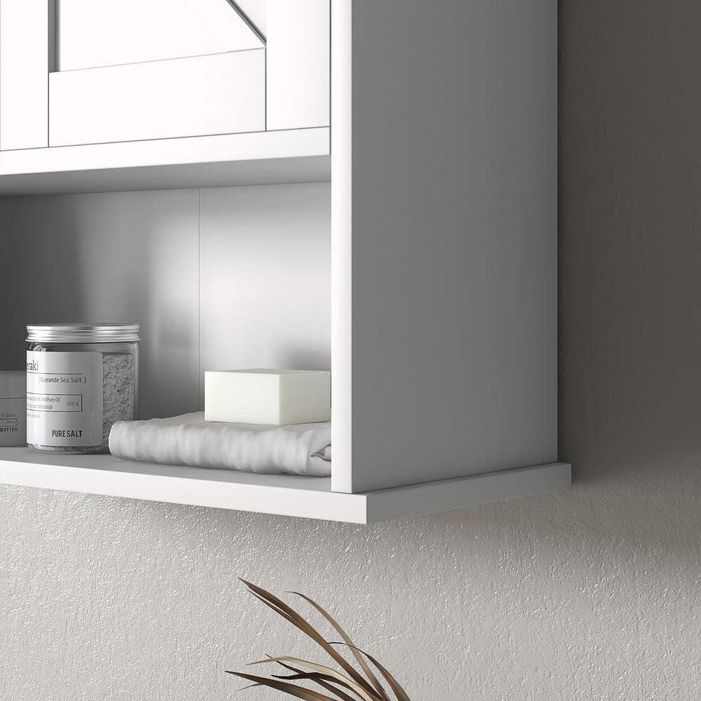kleankin Bathroom Wall Cabinet, Farmhouse Medicine Cabinet with Open Shelf & Adjustable Shelf, Storage Cupboard for Laundry Room, White