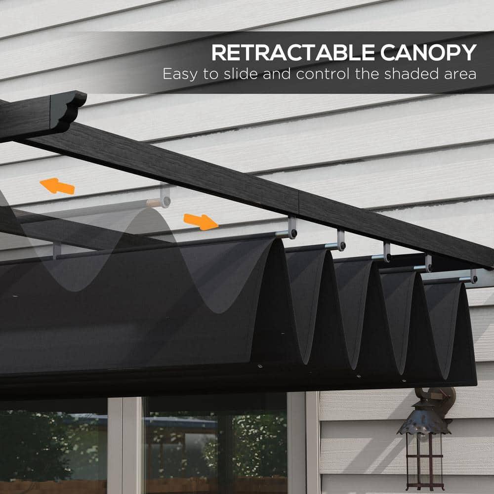 Outsunny 10' x 12' Outdoor Retractable Pergola, Heavy Duty Wood Grain Aluminum with Weather Resistant Fabric Sun Shade Canopy, Patio Shelter, Gray