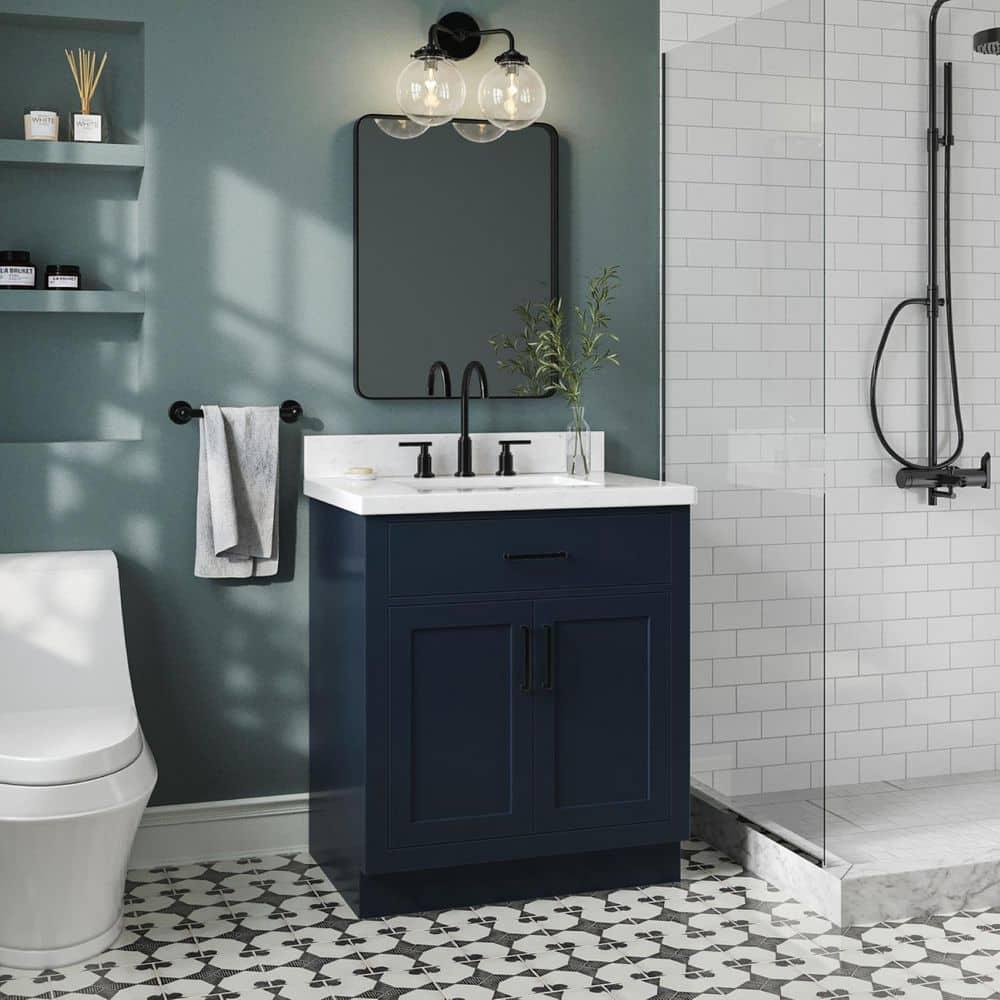 Tidworth 30.25'' Single Bathroom Vanity with Carrara Quartz Top