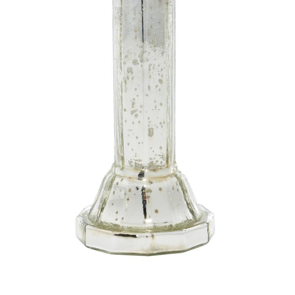 DecMode 2-Slot Silver Glass Pillar Hurricane Lamp with Faux Mercury Glass Finish, Set of 2