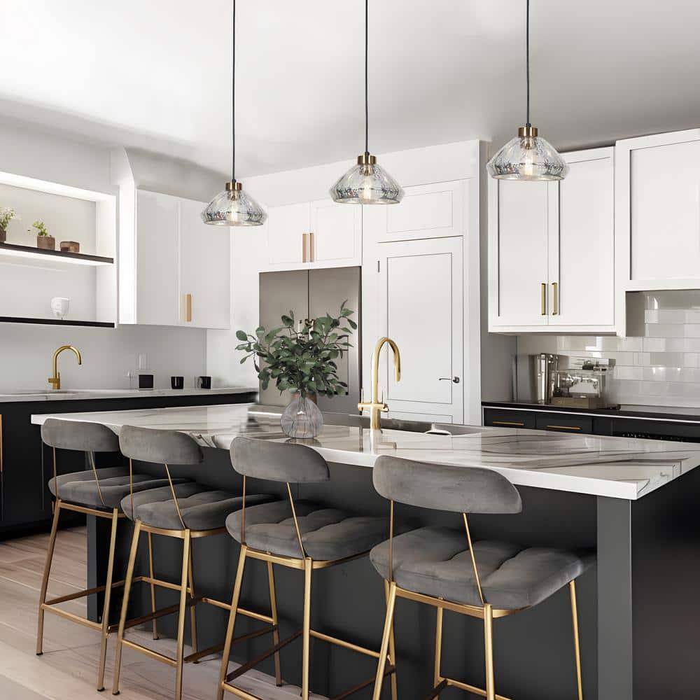 LNC Anila 1-Light Matte Black and Polished Gold Linear LED Kitchen Island Light: UL Listed, Adjustable Height, E26
