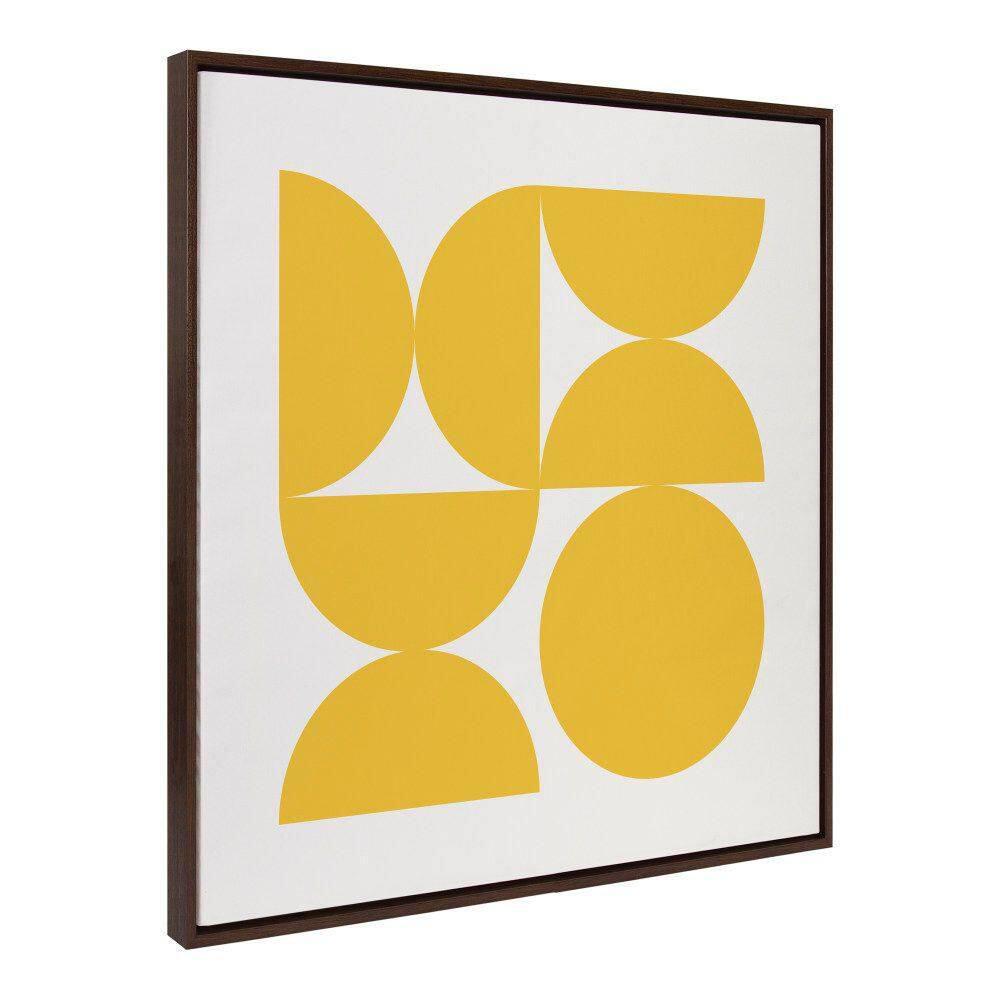 Kate and Laurel Sylvie Bold Vintage Geometric Sunshine Yellow Framed Canvas Wall Art by The Creative Bunch Studio, 30x30 Brown, Mid-Century Modern Design Wall Art