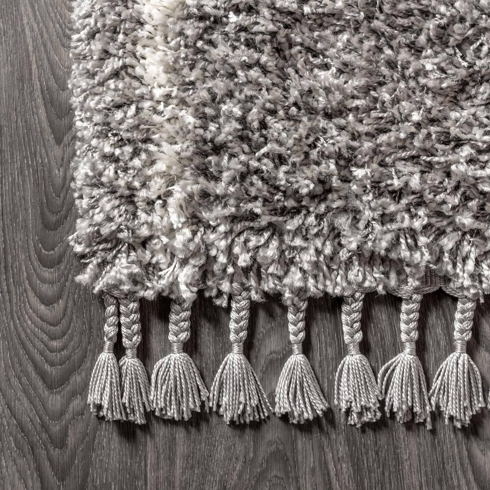 4'x6' Mercer Shag Plush Tassel Moroccan Geometric Trellis Area Rug, Grey/Cream - JONATHAN Y