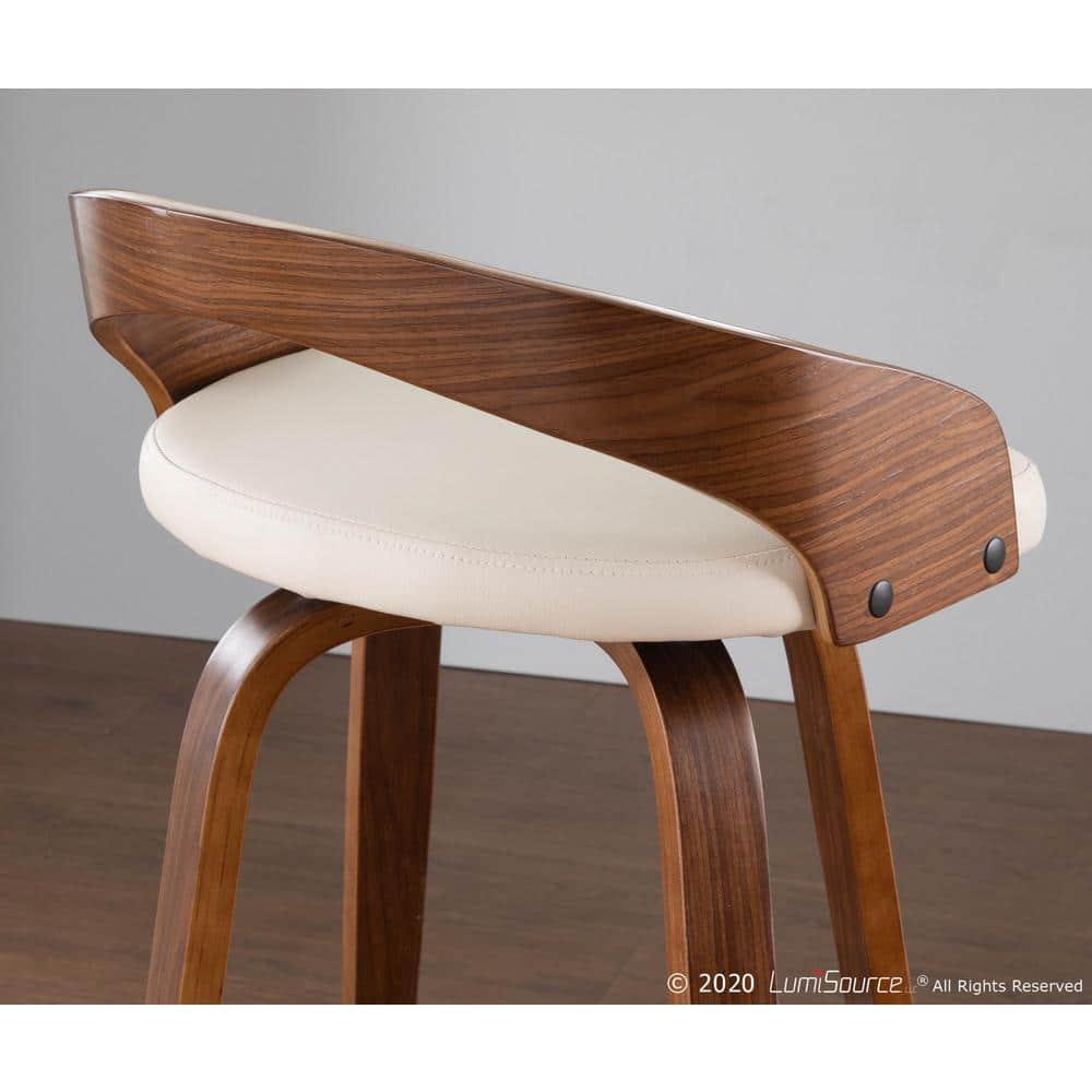 Grotto Mid-Century Modern Counter Stool with Swivel in Walnut with Cream Faux Leather by LumiSource - Set of 2